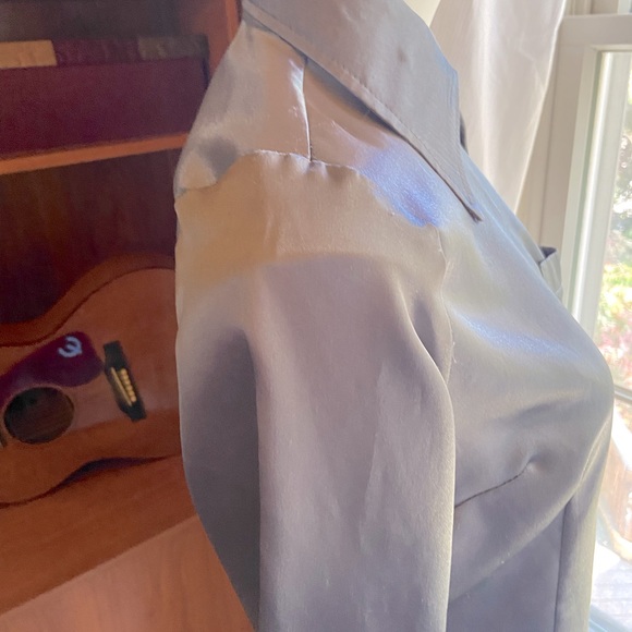 S SILVER GRAY SHINY BUTTON DOWN BLOUSE POCKET BUTTON CUFF ODDS AND EVENS - Picture 6 of 10